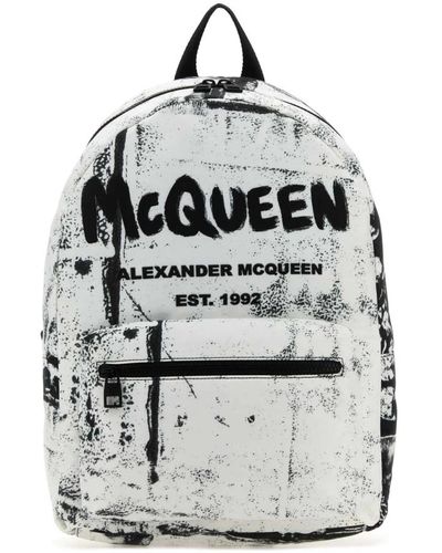 Alexander McQueen Bedruckter nylon-rucksack - Grau