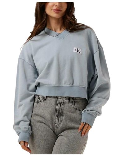 Calvin Klein Gewebtes label v-ausschnitt pullover - Grau
