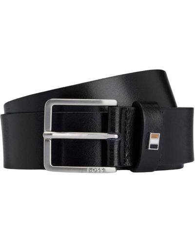 BOSS Cintura in pelle nera con dettaglio metallico - Nero
