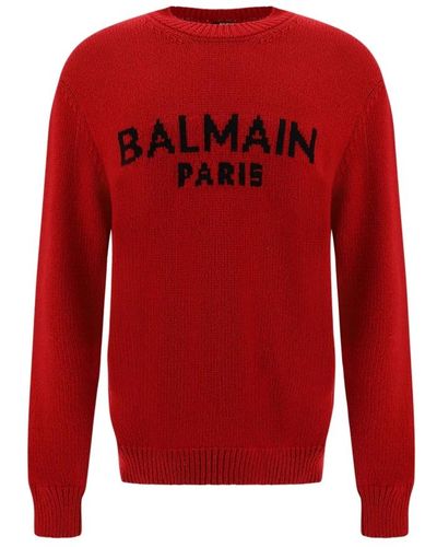 Balmain Roter wollpullover mit logodetail