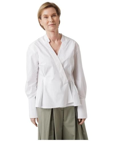ODEEH Weiße bluse mit v-ausschnitt und versteckter knopfleiste - Grau
