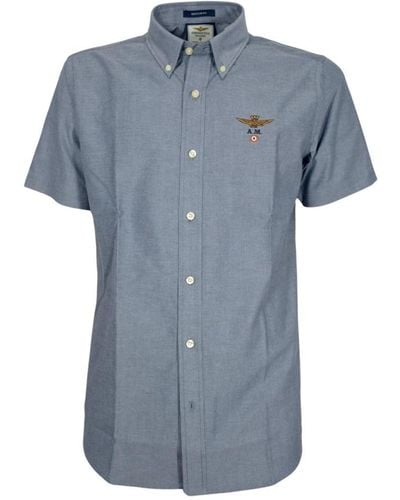 Aeronautica Militare Short Sleeve Shirts - Blue