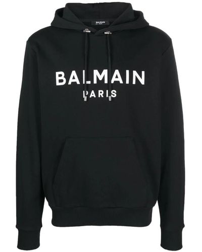 Balmain Noir/blanc bedruckter hoodie - Schwarz