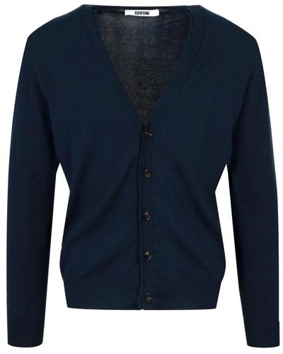 Mauro Grifoni Blaue baumwollstrickjacke mit knopfverschluss