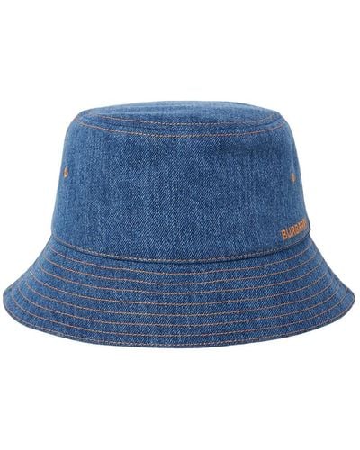 Burberry Sombrero cubo de denim de algodón con bordado de logo - Azul