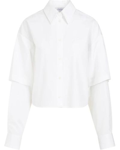 Off-White c/o Virgil Abloh Buchiges baseballshirt in weißem popeline off