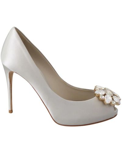 Dolce & Gabbana Weiße Kristalle Peep Toe Heels Pumps Schuhe - Mehrfarbig