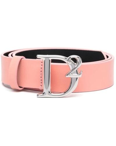 DSquared² Luxuriöser rosa Leder-Logogürtel - Pink