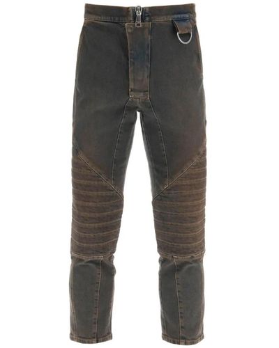 Balmain Jeans elasticizzati con inserti trapuntati e imbottiti - Grigio