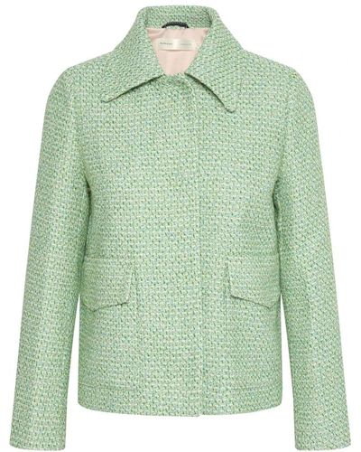 Inwear Chaqueta tweed verde con cuello puntiagudo y cierre de botones oculto