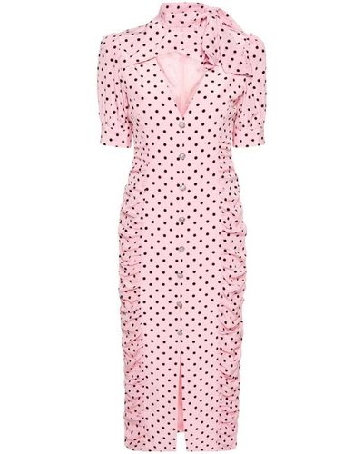 Alessandra Rich Seidenkleid mit polka dots und schleifenkragen - Pink