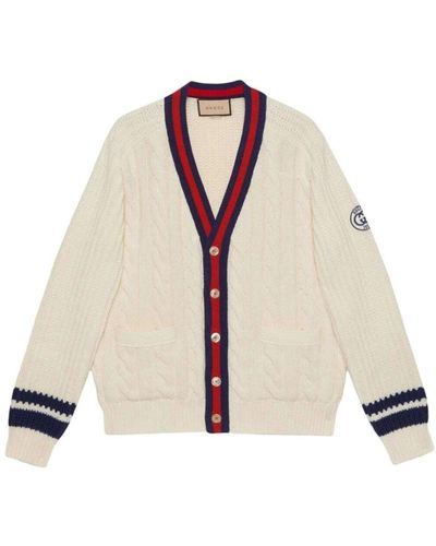 Gucci Cardigan in lana a maglia a trecce con rifiniture signature - Neutro
