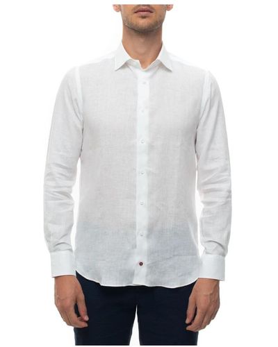 Carrel Italienisches leinenkleid hals shirt - Weiß