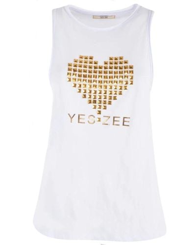 Yes-Zee Camiseta de algodón con estampado frontal - Blanco