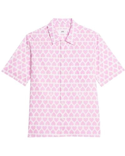 Ami Paris Hemd mit Herzmuster und kurzen Ärmeln - Pink
