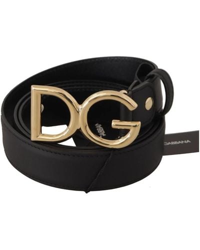 Dolce & Gabbana Luxuriöser schwarzer leder gürtel mit gravierter schnalle
