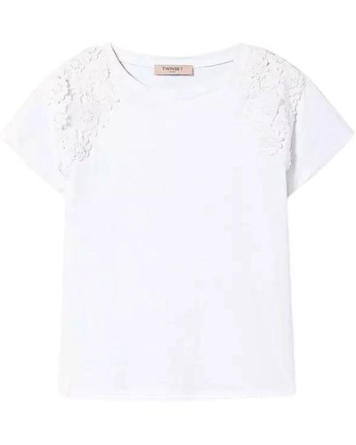 Twin Set Blumen patch t-shirt weiß