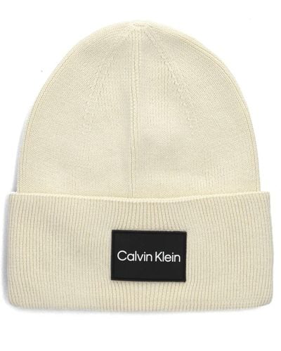 Calvin Klein Feine baumwoll-ripp-beanie wintermütze - Natur
