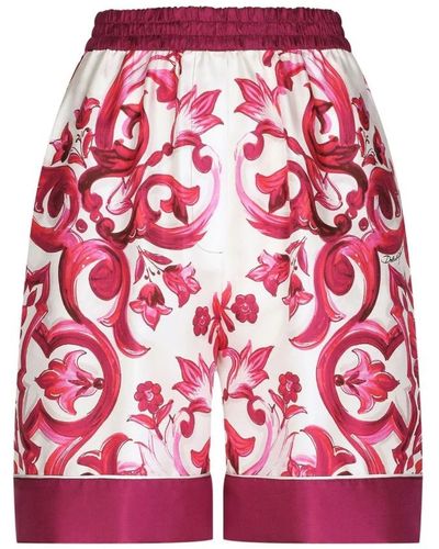 Dolce & Gabbana Shorts de crucero de seda estampados majolica - Rojo