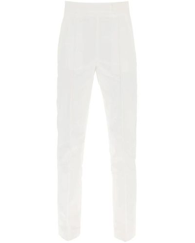 Moncler Pantaloni cigarette in cotone con logo patch - Bianco