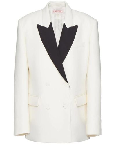 Valentino Blazer de doble botonadura con solapa contrastante - Blanco