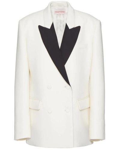 Valentino Kontrast-lapel doppelreiher blazer - Weiß