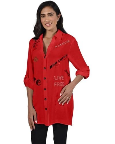 FRANK LYMAN Blusa túnica con estampado metálico rojo