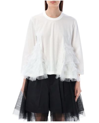 Noir Kei Ninomiya Tshirt long sleeve ruffle - Bianco
