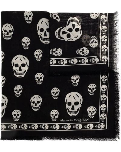 Alexander McQueen Seidenschal, schwarz und creme mit skull-motiv