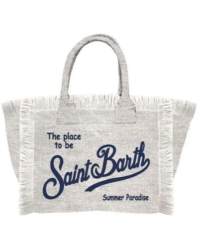 Mc2 Saint Barth Leinen colette handtasche mit fransen - Weiß