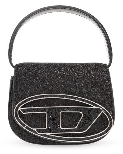 DIESEL 1dr Logo-plaque Glitter-detail Mini Bag - Black