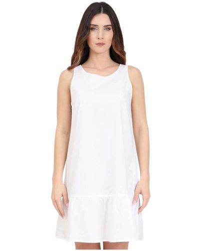 Armani Exchange Weiße popeline tunika kleid mit logo stickerei
