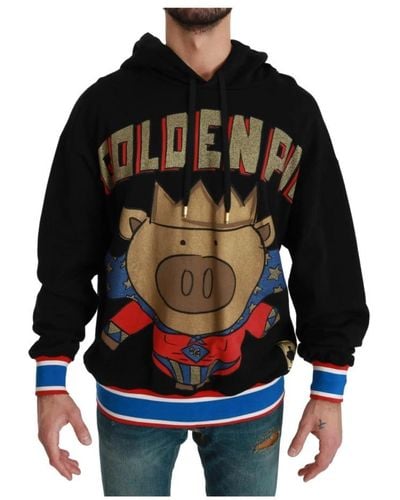 Dolce & Gabbana Golden Pig Print Hooded Sweatshirt - Black