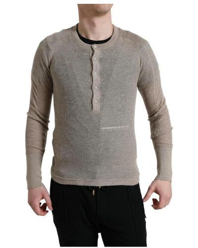 Dolce & Gabbana Henley Pullover Beige Cashmere Sweater - Gray
