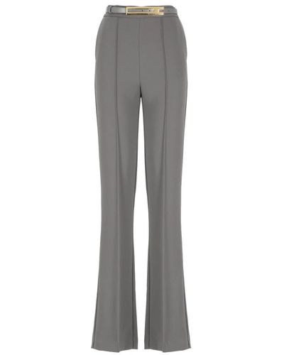 Elisabetta Franchi Pantalones grises con cremallera lateral y cinturón