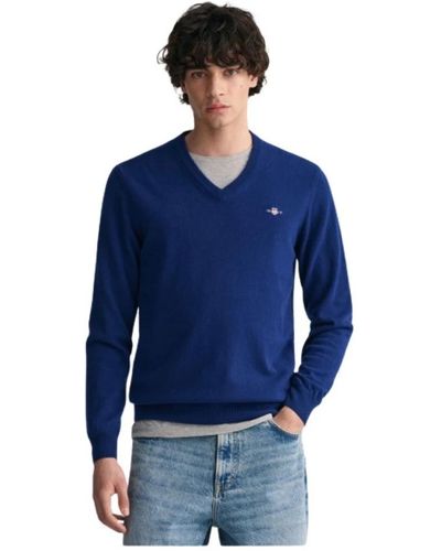 GANT Maglione in lana ultra fine con scollo a v - Blu