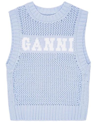 Ganni Round-Neck Knitwear - Blue