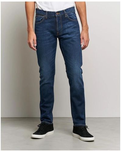 Nudie Jeans Jeans slim fit in denim organico con dettagli consumati - Blu