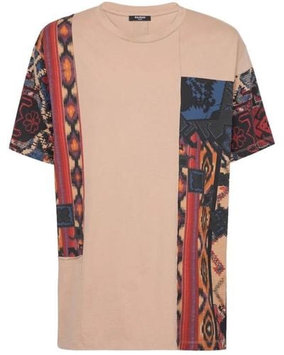 Balmain Oversized Cotton T-shirt With Patchwork Print - Multicolour
