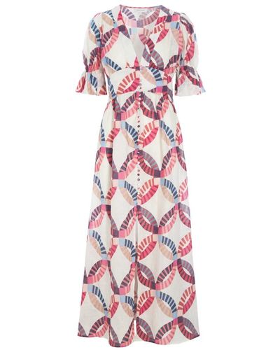 Dea Kudibal Leinenkleid mit grafischem druck und ellbogenärmeln - Pink
