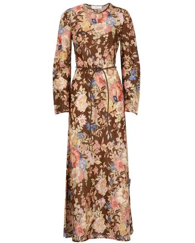Zimmermann Vestido de lino marrón con flores