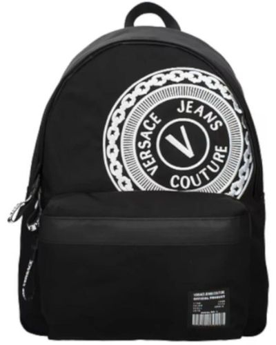 Versace Schwarzer nylon-rucksack mit weißem besticktem logo