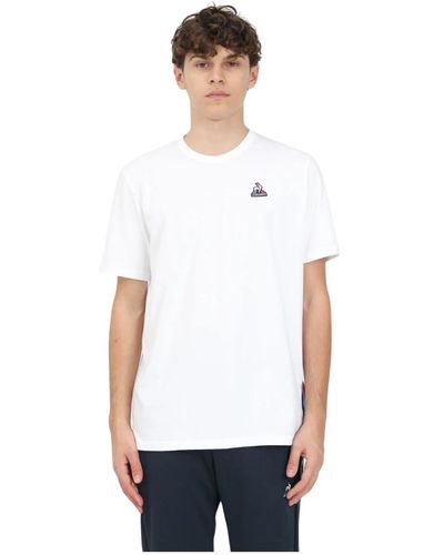 Le Coq Sportif T-shirt bianca con girocollo a costine e ricamo del logo - Bianco