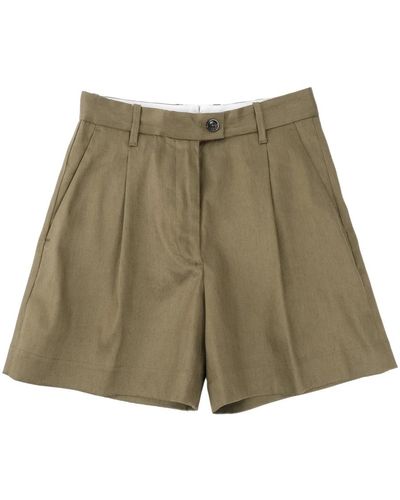 Nine:inthe:morning Shorts in lino militare a vita alta - Verde