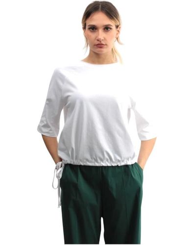 Liviana Conti Camiseta blanca de algodón con cordón en el dobladillo - Gris