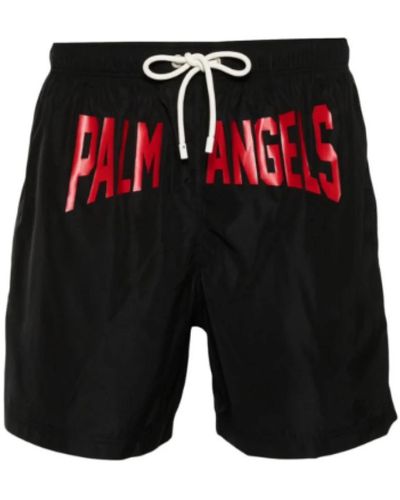 Palm Angels Schwarze meereskleidung,city swimshorts schwarz rot,schwarze meer badehose kordel logo
