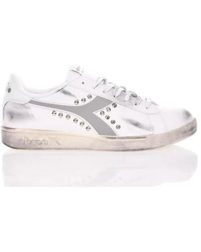 Diadora Sneakers in pelle argento bianco personalizzate