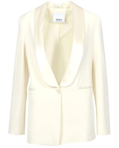 Erika Cavallini Semi Couture Chaqueta de algodón flora crema - Blanco