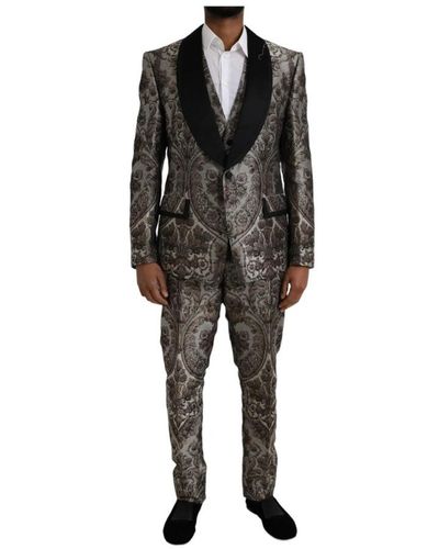 Dolce & Gabbana Floral Jacquard Formal 3 Piece Suit - Black
