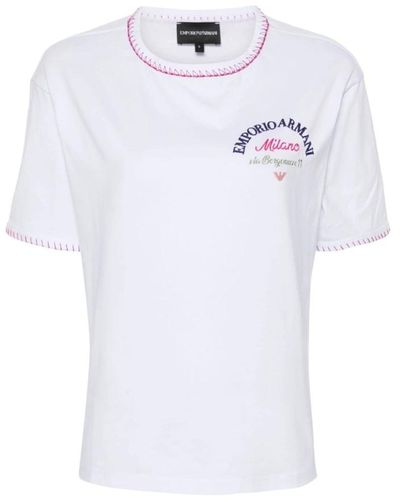 Emporio Armani Weiße baumwoll-t-shirt mit logo-stickerei